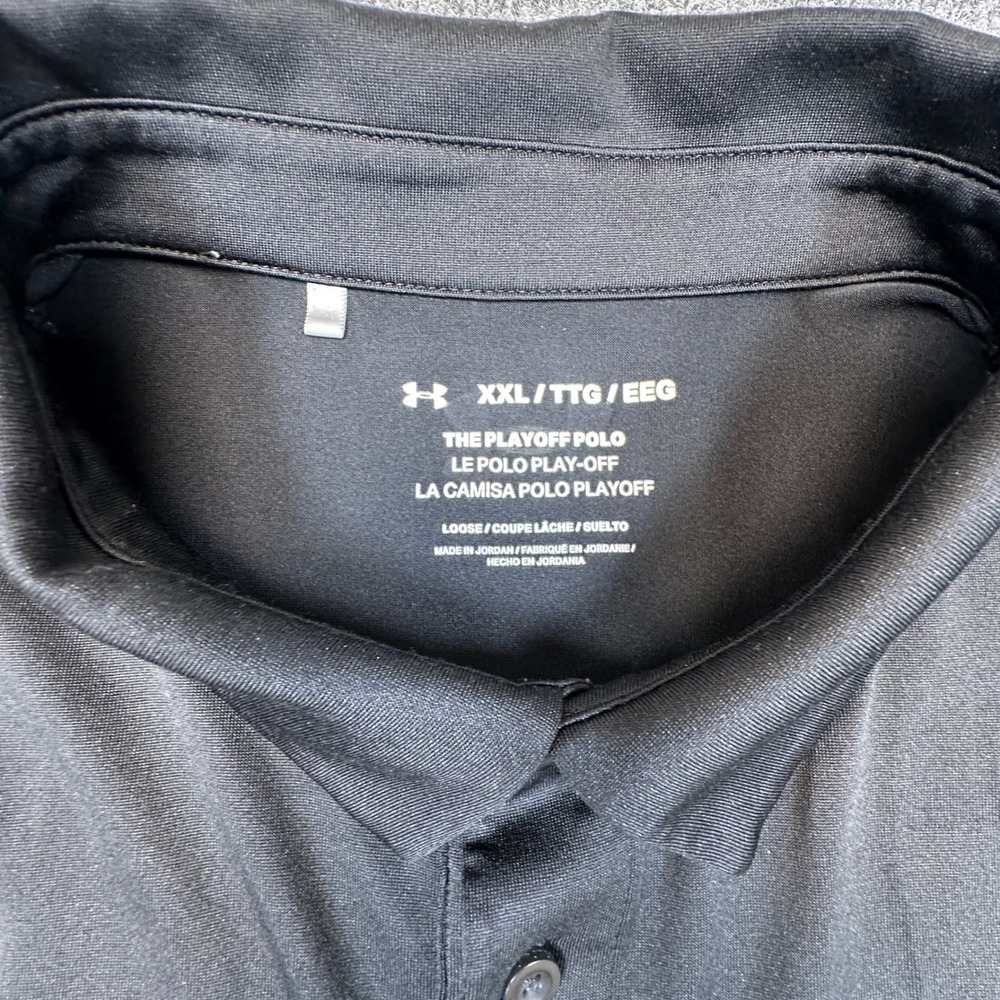 Under Armour Playoff Polo Mens XXL Black Gray White Colorblock Golf Shirt Loose - Picture 4 of 7